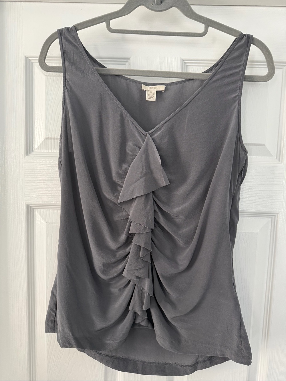 J. Crew Charcoal Gray Ruffle Front Sleeveless top - size 10